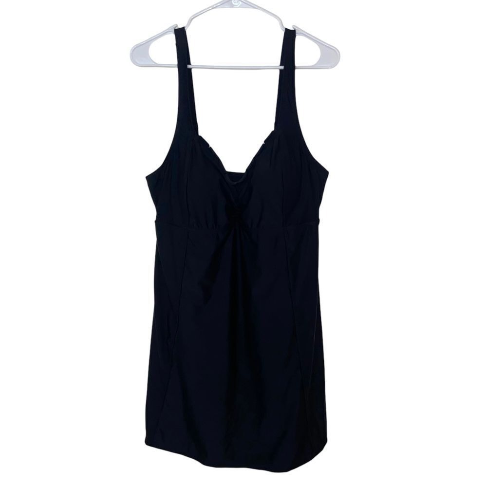 Love My Curves Black V Neck Ruched Tankini Swim Dress‎ Resortwear Cruise Size 16